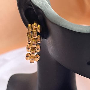 Boucles d'oreilles clips à maillons panthère des années 90, ton doré