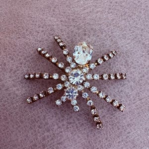 Vintage Clear Rhinestone Spider Brooch Large Insect Pin Diamante