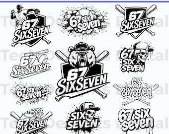 Paquete de archivos SVG de béisbol "67 Six Seven", SVG de número de camiseta deportiva para Cricut, PNG de 67 para sublimación, archivo de corte para espíritu de equipo, descarga digital instantánea.