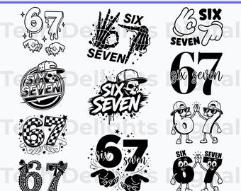 67 SVG Bundle, Viral Meme Design PNG, Unique Six Seven Art for Crafts, Trendy 67 Clipart for Cricut, Gen Z Trend Cut Files, Digital Download