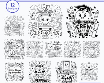 Paquete de archivos SVG para el primer día de kínder / 12 archivos PNG para camisetas de regreso a clases / Regalos para maestros / Archivos de corte Cricut para graduados de preescolar / Uso comercial