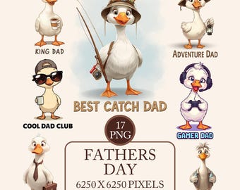 Paquete de imágenes PNG divertidas de papás gansos, 17 diseños de memes, sublimación para el Día del Padre (descarga digital)