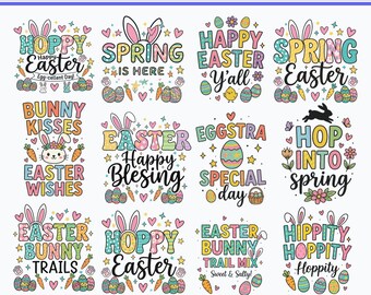 Paquete de archivos SVG de Feliz Pascua, SVG de conejito de Pascua retro para Cricut, PNG de "La primavera ya llegó" para sublimación, archivos de corte de huevos de Pascua, descarga instantánea.