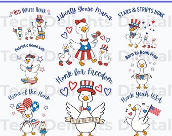 Patriotic Goose SVG Bundle, Trendy 4th of July Svg for Cricut, Cute Silly Goose Png for Sublimation, Honk for Freedom File, Digital Download