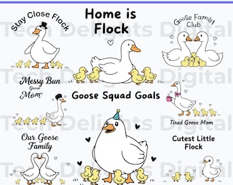 Silly Goose Family SVG Bundle, Ultimate Mom Life Clipart, Cute Mama Flock Png for Sublimation, Farmhouse Animal Design, Instant Download