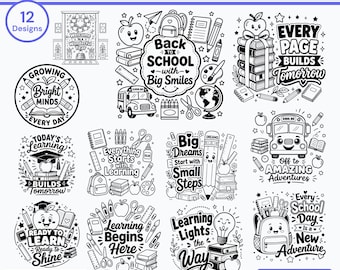 Paquete de archivos SVG para la vuelta al cole / 12 archivos de corte SVG escolares / Manualidades para el aula en formato PNG / Diseños para camisetas de profesores con Cricut / Uso comercial / Descarga instantánea