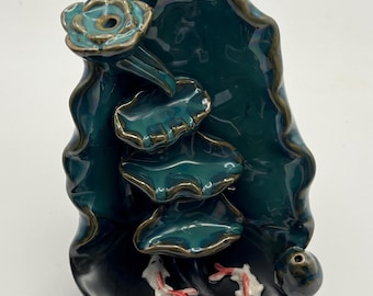 Ceramic Waterfall Backflow Zen Incense Burner with Koi Fish and Lotus