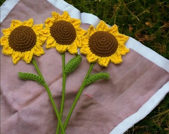 3 PCS Sunflower Hand Woven Bouquet, Crochet Sunflower Bouquet, Artificial Sunflower Bouquet, Handmade Knitted Flower, Mother's Day Gift