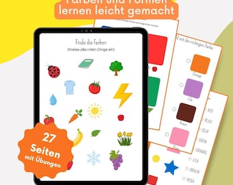 Farben & Formen lernen für Kinder / Vorschul Arbeitsblätter PDF / Kindergarten Übungen zum Ausdrucken / Lernheft 3–5 Jahre