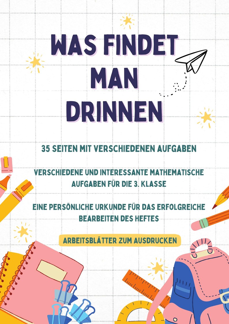 Mathe Lernheft 3. Klasse PDF / Zahlen bis 1000, Plus, Minus, Mal & Teilen / 35 Arbeitsblätter mit Urkunde imagen 3