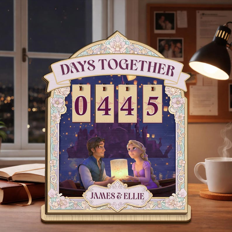 Romantic Countdowns Personalized Rapunzel Couple Tracker Sign, Days Together Lantern ...