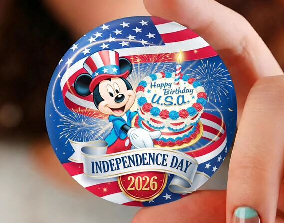 Mickey Happy Birthday USA Pin Button, Independence Day 2026 Badge, Disney Patriotic Button, 4th of July Accessory, Disney Gift