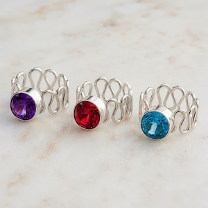 Anillo de plata de ley con piedras preciosas, anillos minimalistas con diseño de ondas, anillos llamativos en azul, rojo y morado.