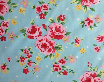 Vintage Roses Cotton Fabric Fat Quarter in Blue for sewing quilting crafts patchwork