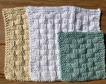 Knitting Pattern Digital PDF Wash Cloth & Face Scrubbie / Pie Crust Basketweave / Easy Beginner Pattern
