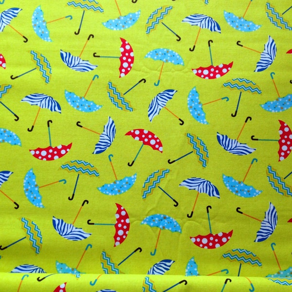 Umbrella Cotton Fabric Yard Multi Lime Green Raining Rain Weather Red Blue 92cm FREE UK POSTAGE