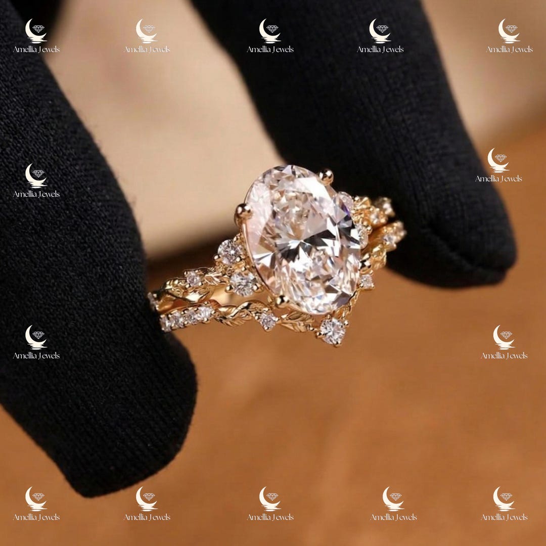 3 CT Oval Cut Moissanite Engagement Ring 18K Gold Half Eternity ...