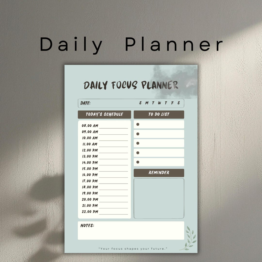 Daily Focus Planner Printable Canva Template | Minimalist Productivity ...