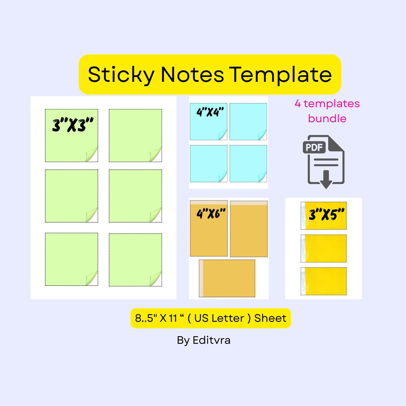 Editable Sticky Notes Canva Template, Custom Printable Notes, DIY Memo ...