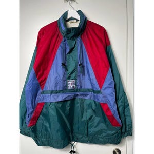 Cortavientos vintage de los 90 con bloques de color Marcel Clair Chaqueta impermeable extragrande de nailon Gorpcore Moda urbana para festivales Chaqueta retro para exteriores Unisex M