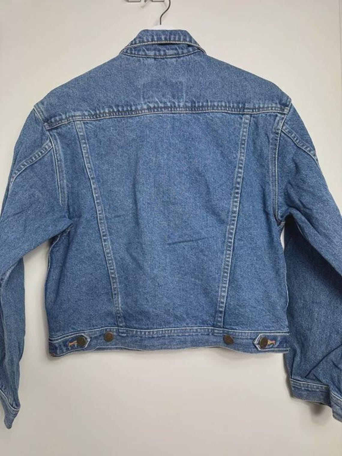 Vintage 90s Eddie Bauer Denim Jacket S Petite Cropped Blue Cotton Minimalist Jean Jacket Women, foto 2 di 5