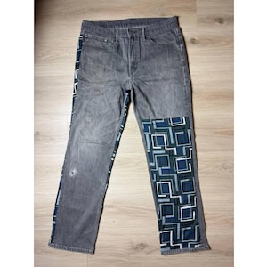Custom Levi’s 514 Jeans W34 L32 Grey | Reworked Patchwork Denim Men's | Y2K Streetwear One-of-a-kind