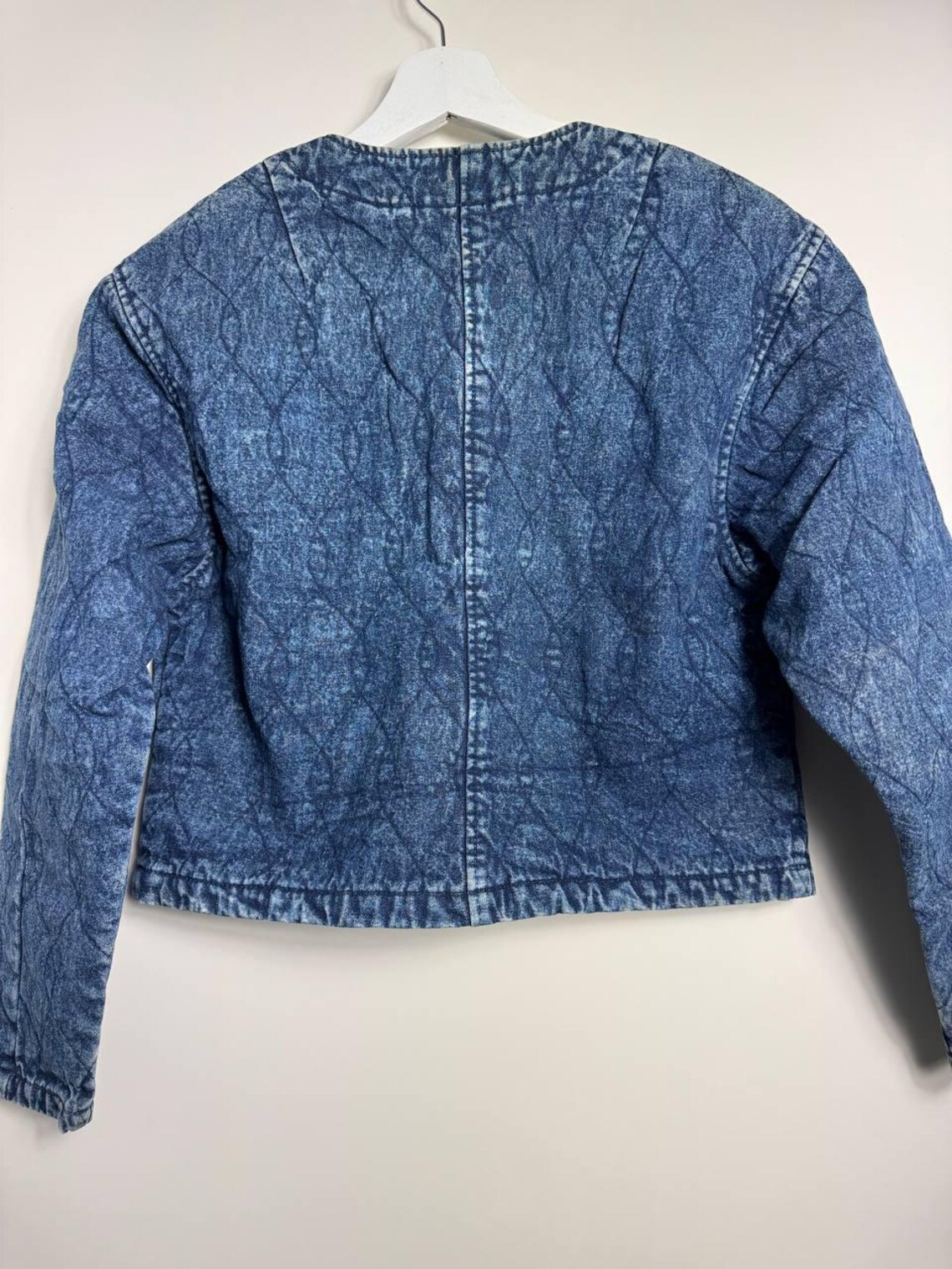 Vintage Cropped Jeansjacke 90er Steppjacke Denim Blau Damen X-Point, foto 4 di 4