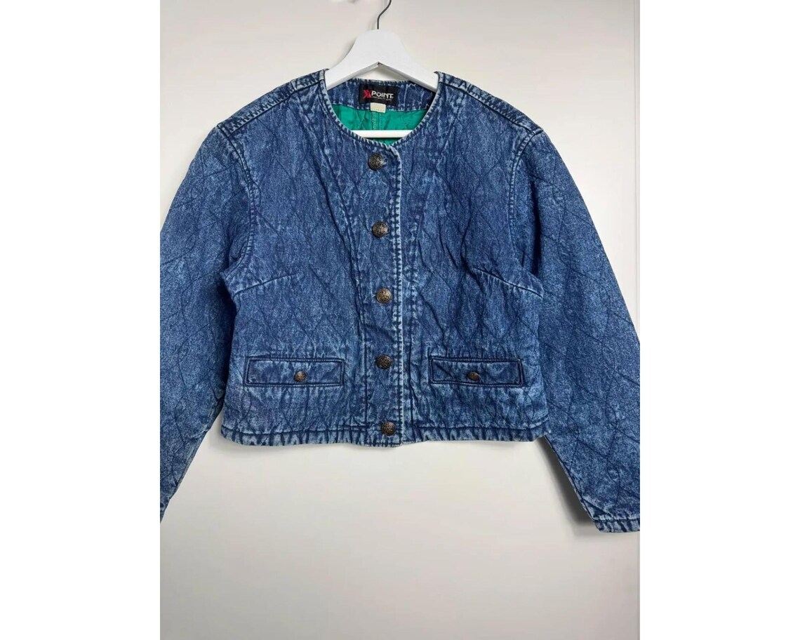 Vintage Cropped Jeansjacke 90er Steppjacke Denim Blau Damen X-Point, foto 1 di 4