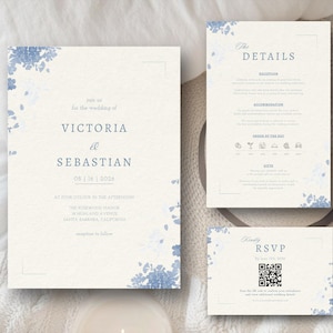 Wedding Invitation Template | Details Card | RSVP QR Code | Editable In Canva | Printable Wedding Set