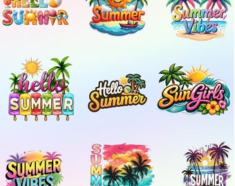 Summer Vibes png-bundel, retro stranddag clipart (digitale download)