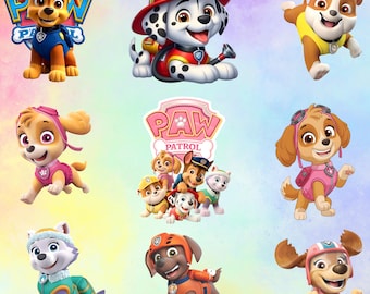Zestaw grafik Psi Patrol, postacie ze szczeniakami z kreskówek, artykuły na przyjęcie urodzinowe (do pobrania w wersji cyfrowej)