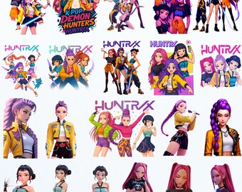 Saja Girls K-Pop-clipart, Anime Girl Squad PNG-bundel (digitale download)