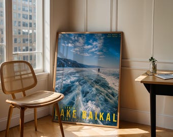 Lake Baikal Travel Poster, Glacier Landscape Wall Art, Nature Photography Print, Adventure Decor