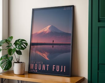 Mount Fuji Travel Poster, Landscape Wall Art, Nature Photography Print, Adventure Decor