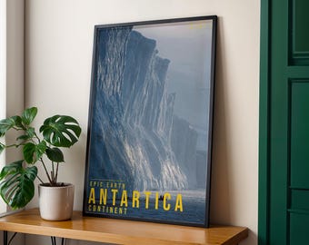 Antarctica Travel Poster, Glacier Landscape Wall Art, Nature Photography Print, Adventure Decor