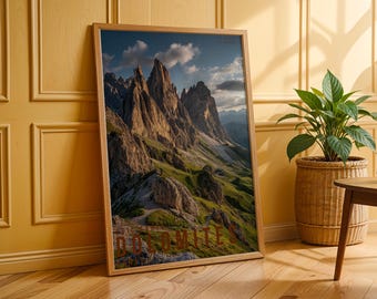 Dolomites Travel Poster, Landscape Wall Art, Nature Photography Print, Adventure Decor