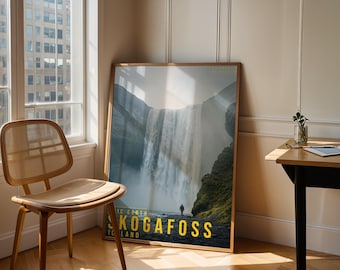 Skogafoss Travel Poster, Landscape Wall Art, Nature Photography Print, Adventure Decor