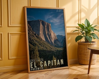 El Capitan Travel Poster, Landscape Wall Art, Nature Photography Print, Adventure Decor