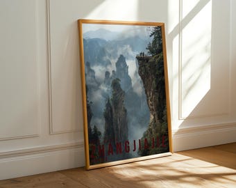 Zhangjiajie Travel Poster, Glacier Landscape Wall Art, Nature Photography Print, Adventure Decor