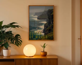 Cliffs of Moher Travel Poster, Landscape Wall Art, Nature Photography Print, Adventure Decor