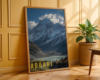 Aoraki Travel Poster, Landscape Wall Art, Nature Photography Print, Adventure Decor