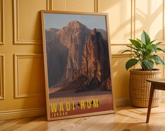 Wadi Rum Travel Poster, Glacier Landscape Wall Art, Nature Photography Print, Adventure Decor