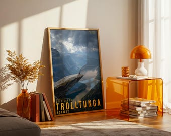 Trolltunga Travel Poster, Landscape Wall Art, Nature Photography Print, Adventure Decor