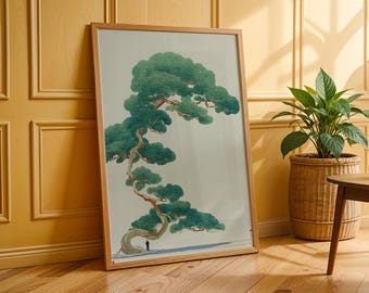 Japanese bonsai poster - Minimalist Illustration - Ukiyo-e Style Wall Decor - Retro Graphic Print - Zen Art