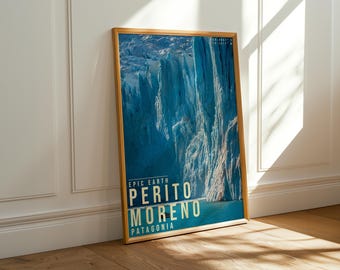 Perito Moreno Travel Poster, Landscape Wall Art, Nature Photography Print, Adventure Decor