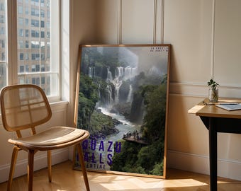 Iguazu Falls Travel Poster, Landscape Wall Art, Nature Photography Print, Adventure Decor