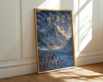 Mount Everest Travel Poster, Glacier Landscape Wall Art, Nature Photography Print, Adventure Decor