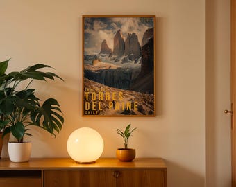 Torres del Paine Travel Poster, Landscape Wall Art, Nature Photography Print, Adventure Decor