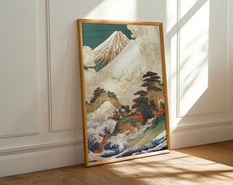 Japanese Mountain Landscape Print - Landscape Scene - Wood-block Style - Retro Poster - Wall Art