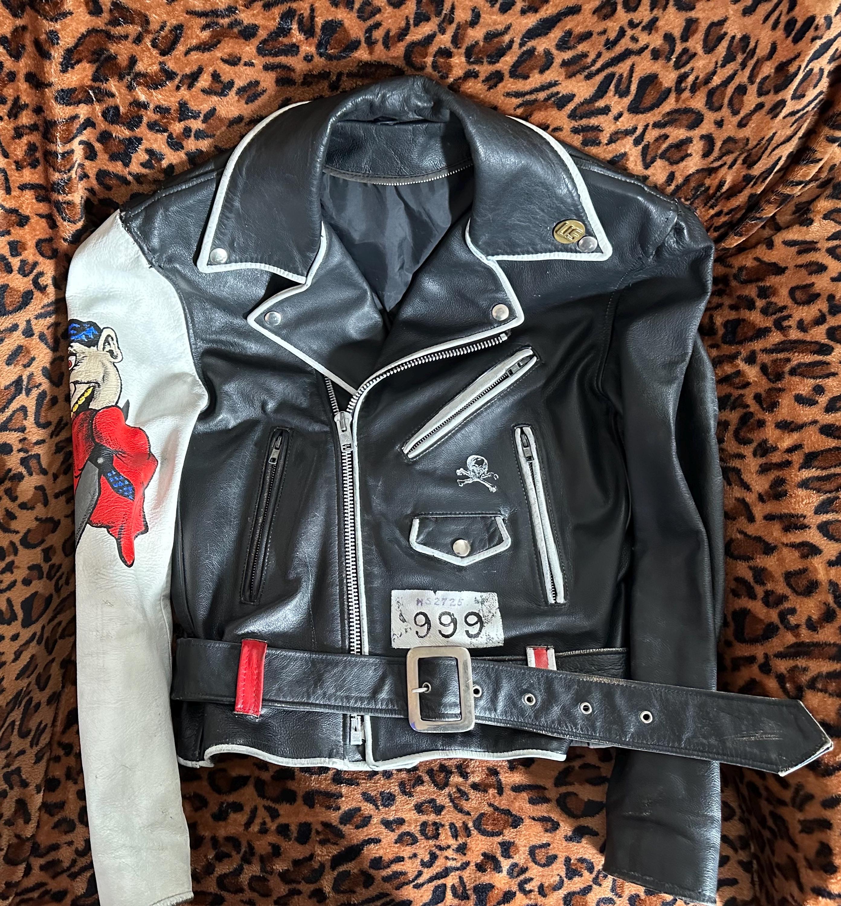 Veste En Cuir Vintage Banana Republic - Motard, Taille 8, Motif Boussole Peint à La Main